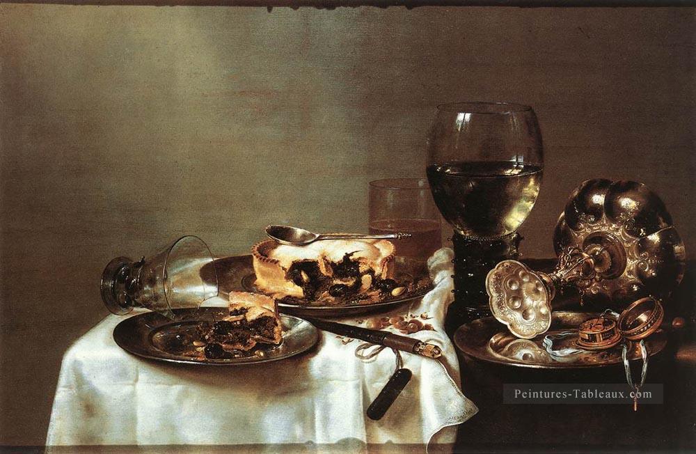 Table de petit déjeuner avec tarte aux mûres Nature morte Willem Claeszoon Heda Peintures à l'huile